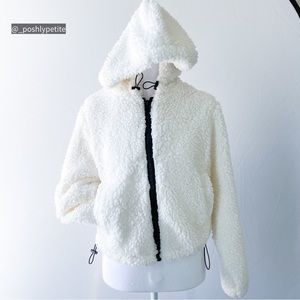 Divided XS white sherpa hooded jacket with pockets